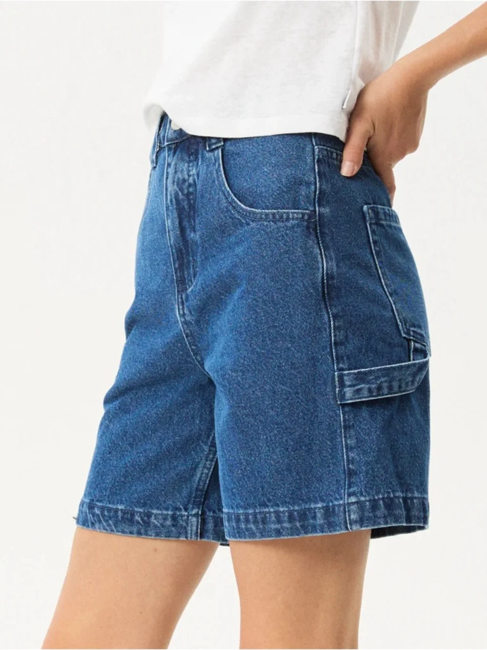 Afends Mid Blue High-Rise Denim Shorts